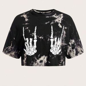 Black Grey Tye Dye Rock On Crop Top